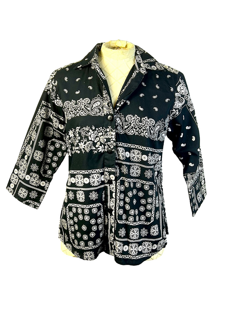 Rebecca Malone Petite Small Black and White Button Down Shirt Like New